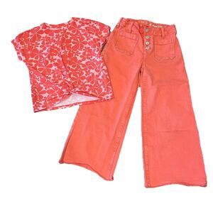 Girls Gap & Wonder Nation Outfit Size 7-8 Floral Top Wide Leg Denim Pants
